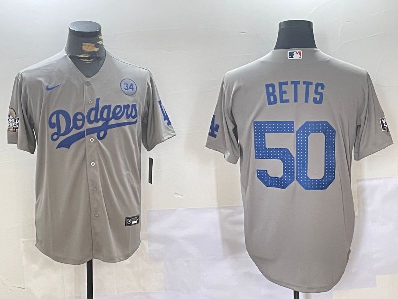 Men Los Angeles Dodgers #50 Betts Grey Game 2024 Nike MLB Jersey style 1120->los angeles dodgers->MLB Jersey